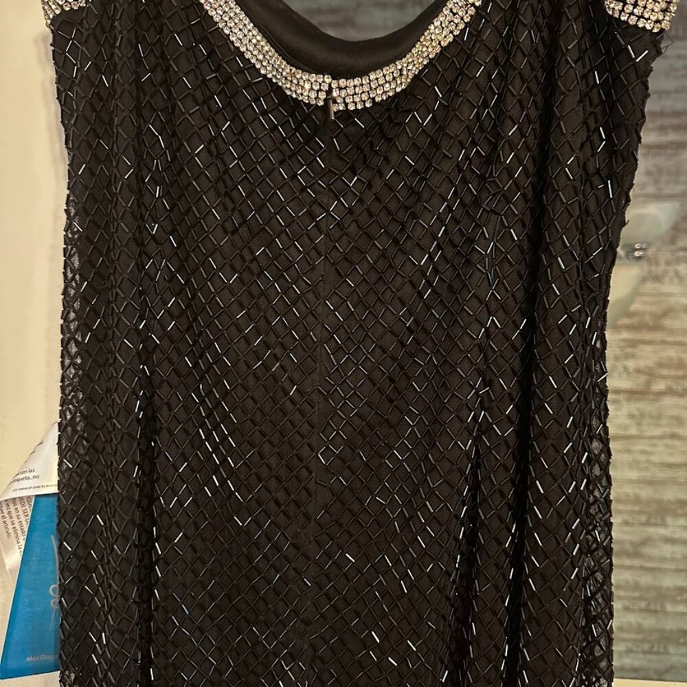 NWT Mac Duggal Black Beaded Spaghetti Strap Gown Sz 14 Formal Evening Dress - Picture 10 of 16